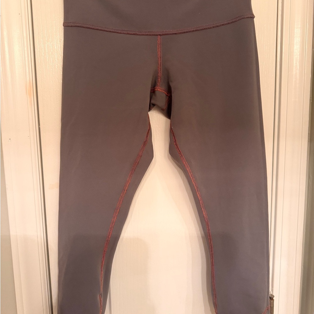 Gray Active Leggings with Red Stitching